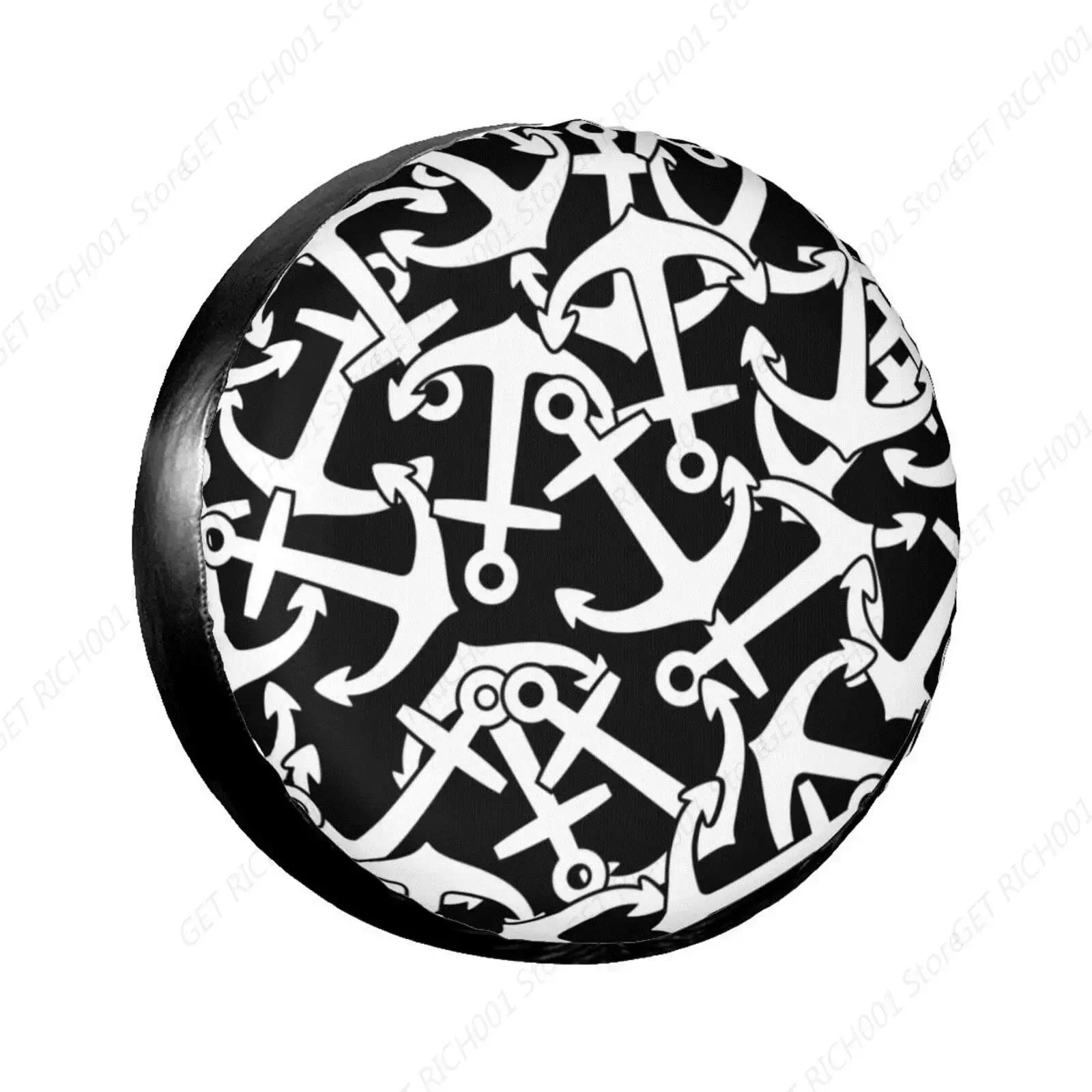 Anchor Seamless Pattern Spare Tire Cover Universal Fit Forall Kinds Of Vehicles Waterproof Dustproof Thickening