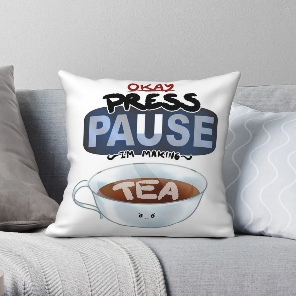 Game Pause Quit Tea Break Pillowcase Polyester Linen Velvet Creative Zip Decor Throw Pillow Case Bed Cushion Cover