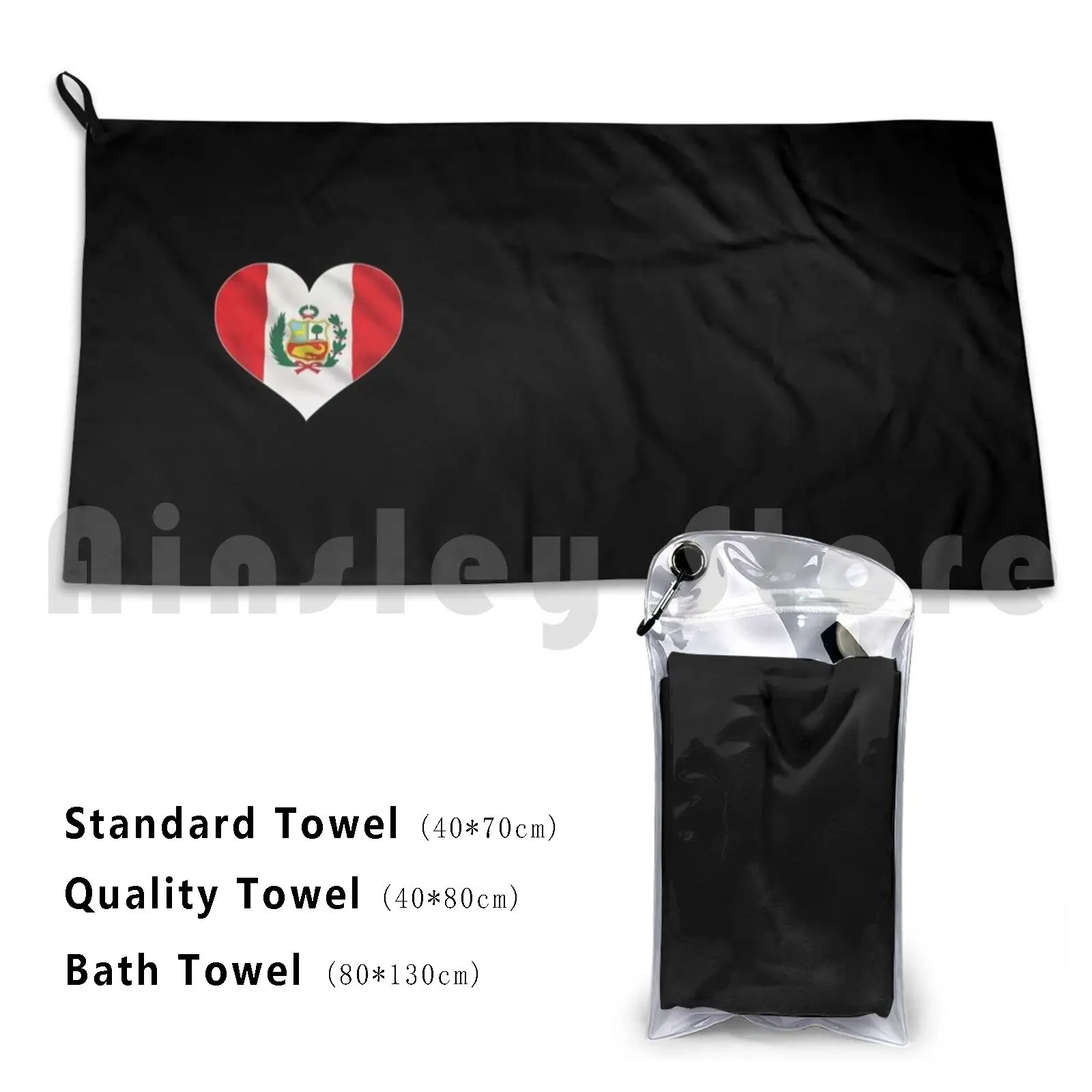 Peru Heart Flag Face Beach Towel Quick Dry Quality Towel Protective Protective Quarantine Nurse