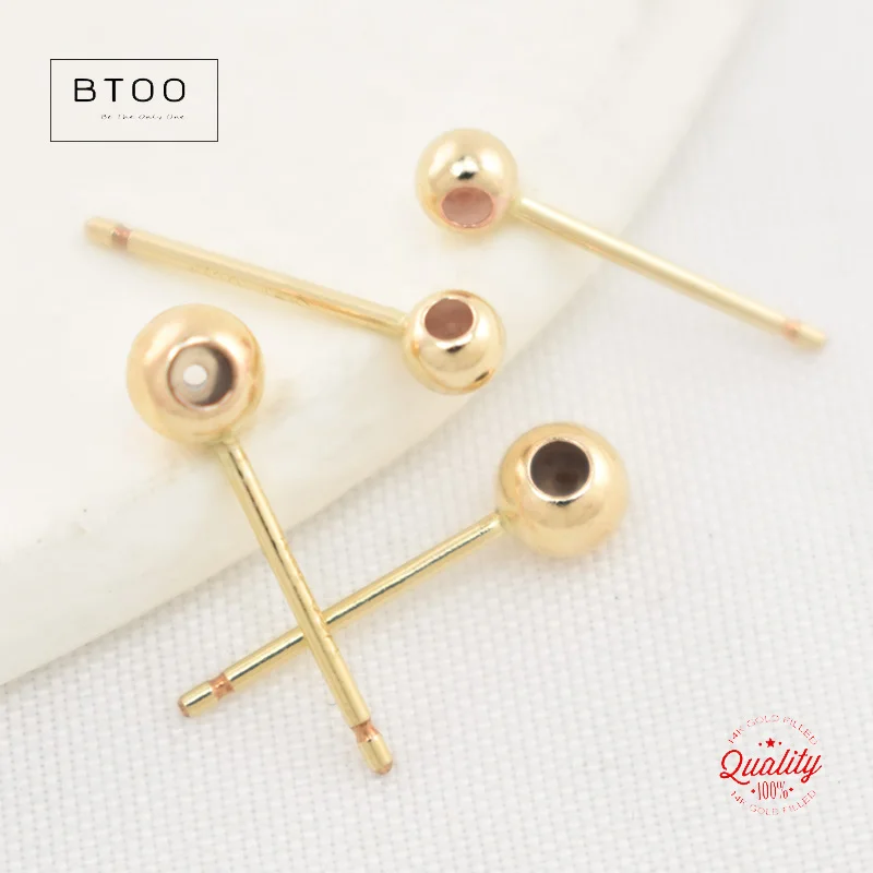 Real 14K Gold Filled Ear Wire 3MM/4MM Bead with Silicone Insert and Post for Jewelry Making Handmde DIY Earrings Accessories