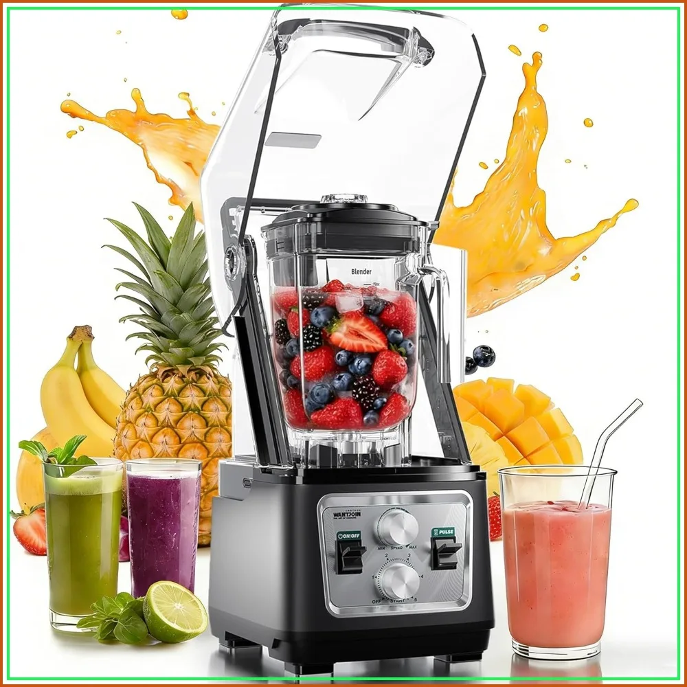 

Commercial Blender 80Oz Quiet Shield, 1600W Professional Ice Crusher with 6 Blades & 15 Speeds, High-speed Smoothie Maker for Restaurant Café Home, Dishwasher Safe