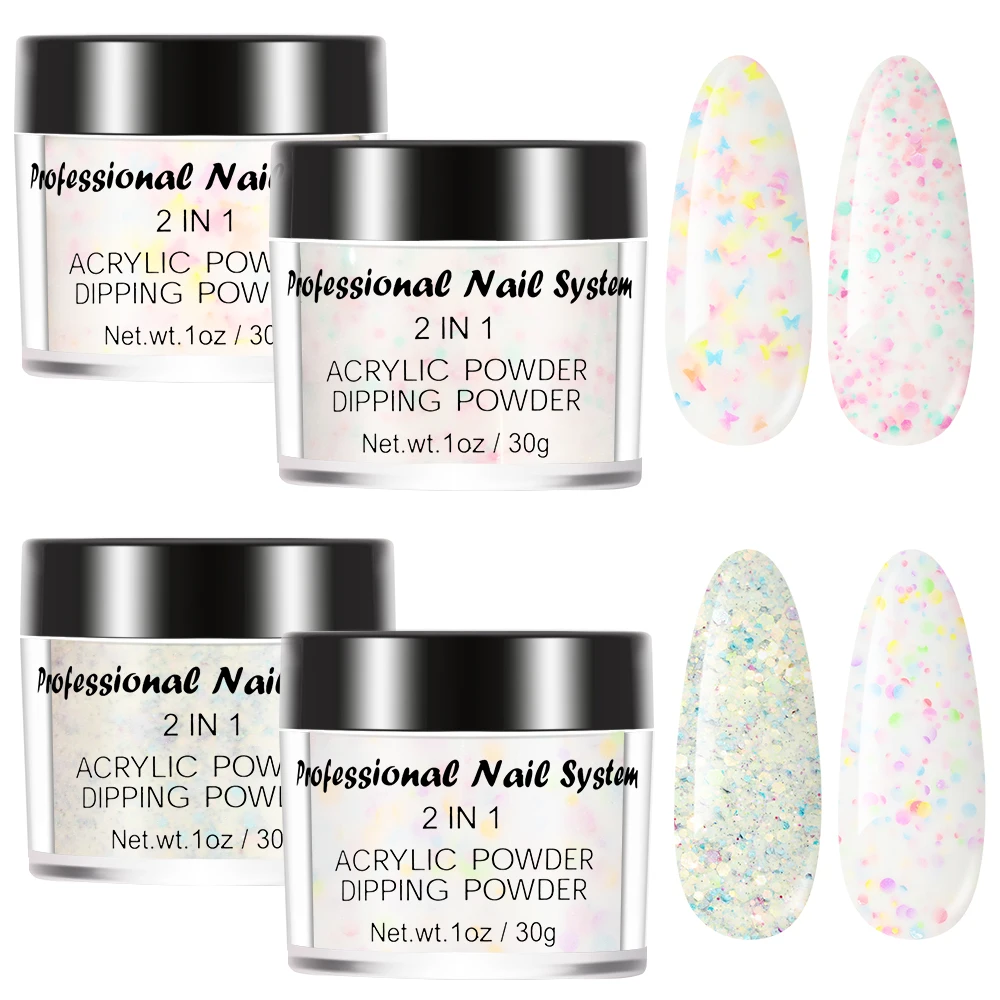 1oz/30g Acrylic Powder Glitter Dipping/Carving Glitter Mix White Building Powder Professional Nail Art Decoration Manicure Dust