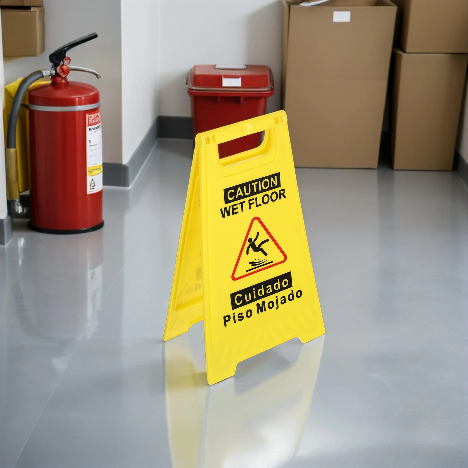 2pcs Caution Wet Floor Sign Bilingual Double Sided Foldable Bright Yellow Safety Warning Indicator For Commercial Use