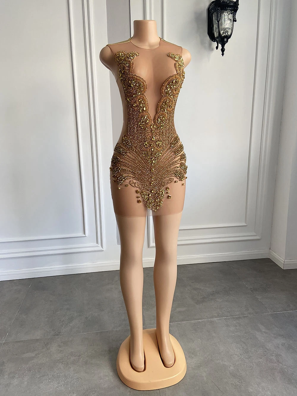 Sexy Sheer See Through Zwarte Meisje Korte Prom Dress Golden Diamond Luxe Kralen Kristallen Vrouwen Cocktail Partij Jassen Voor Verjaardag