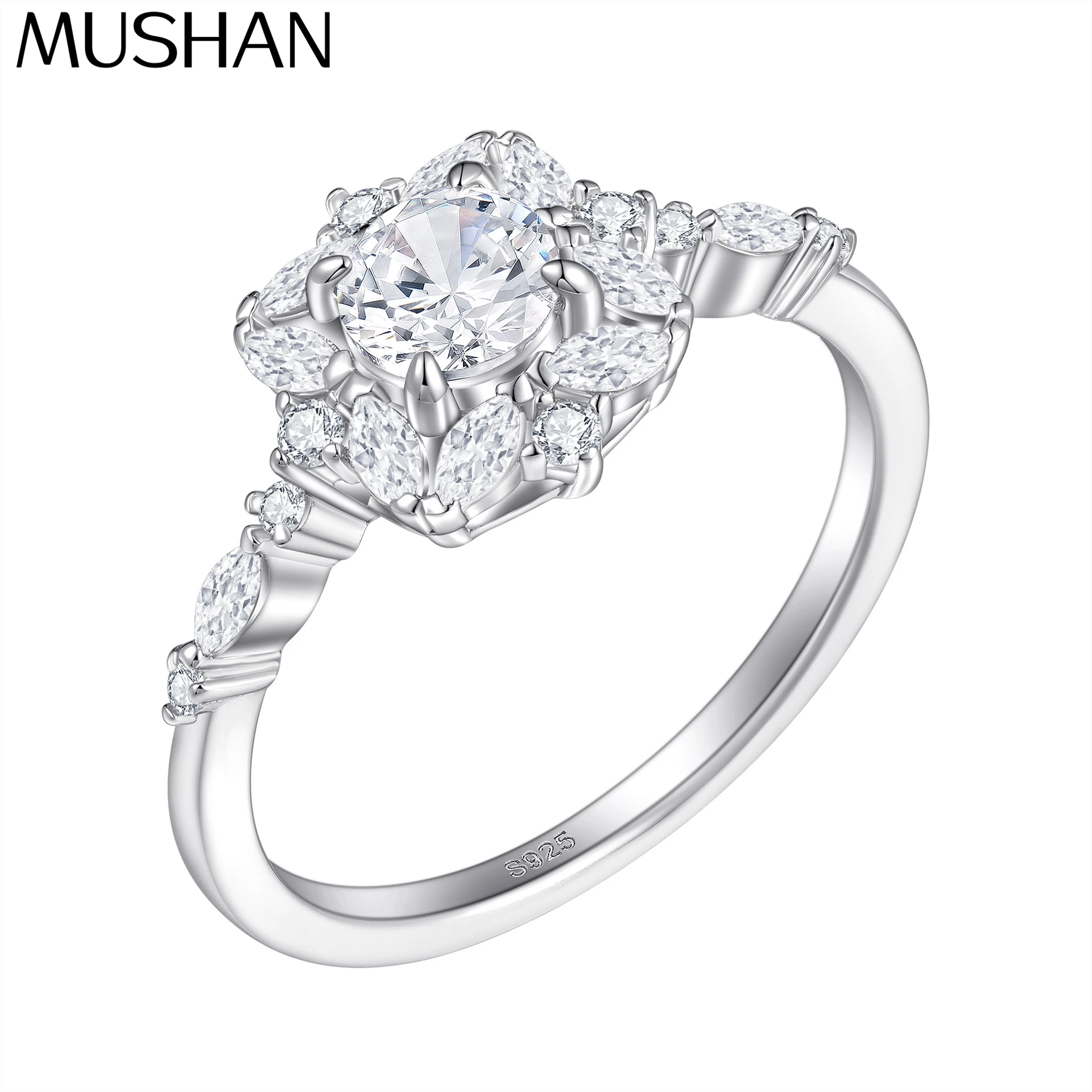 

MuShan Designer Jewelry 925 Sterling Silver Ring Zircon 7A Grade Round Casual for Fiancee 18K Gold Plated Fine Jewelry Rings