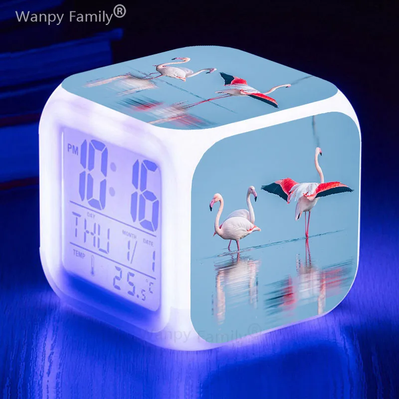 Very Beautifulce Flamingo 7Color Changing LED Alarm Clock Children's Room Touch Sensing Wake Up Timer Portable Desk Clock