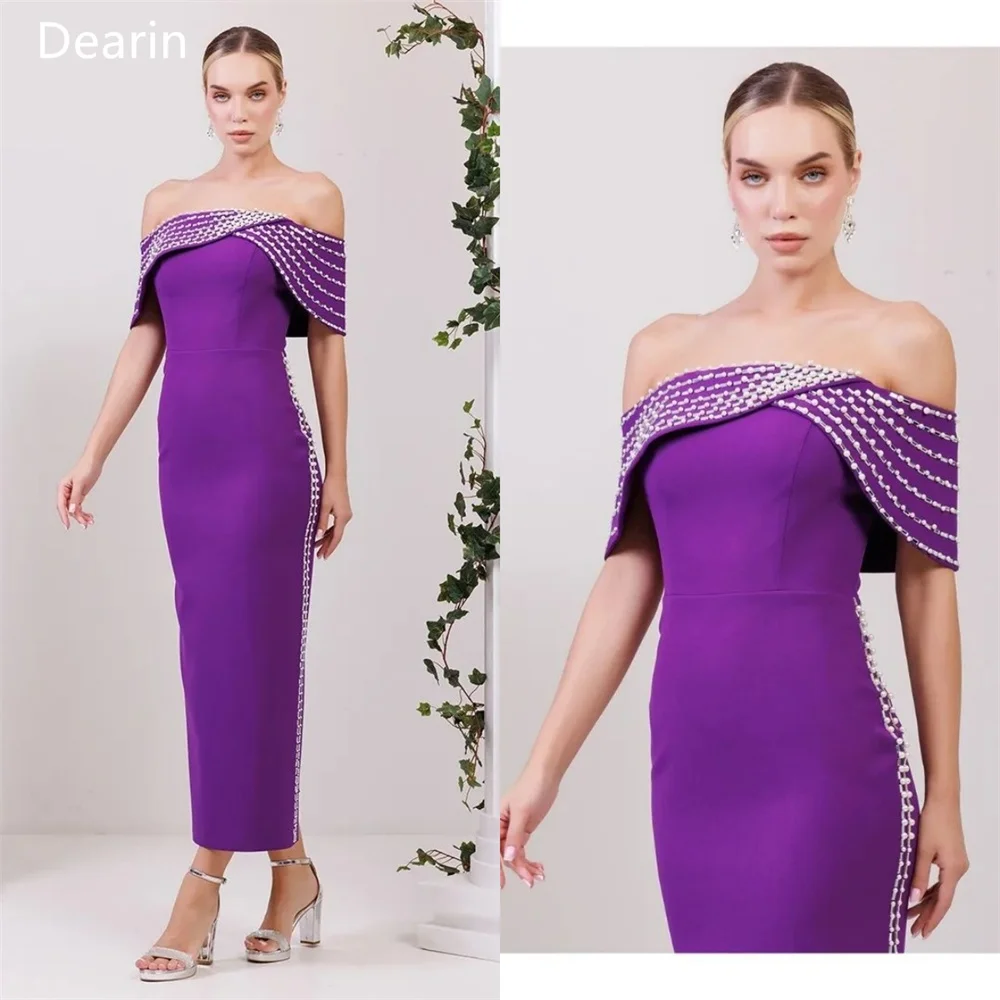 Customized Women Formal Gown Prom Dearin Off-the-shoulder Column Ankle Length Skirts Beading Bespoke Occasion Dresses Evening Dr