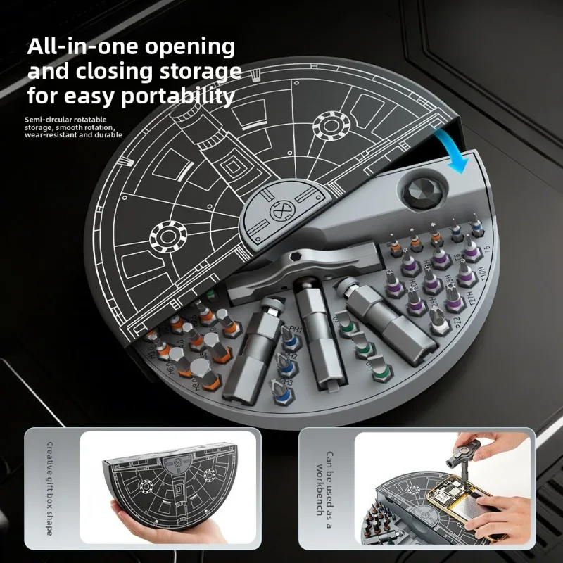 37 in 1 multifunctional ratchet screwdriver set, semi-circular packaging for rotatable storage,stable,wear-resistant and durable