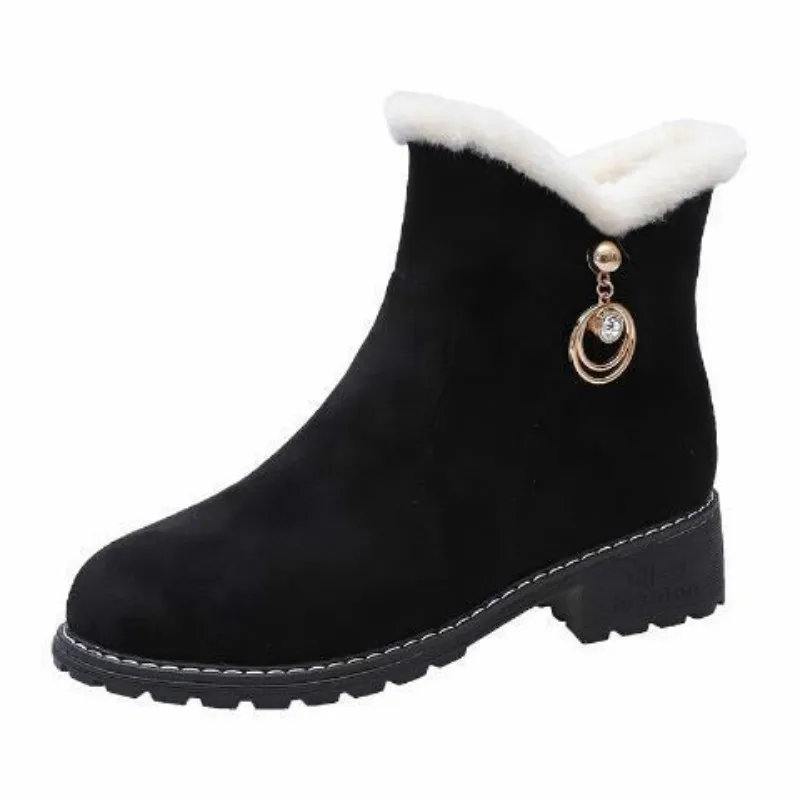 New Women Boots Winter Outdoor Keep Warm Fur Boots Waterproof Women\'s Snow Boots Thick Heel with Round Head Short Boot