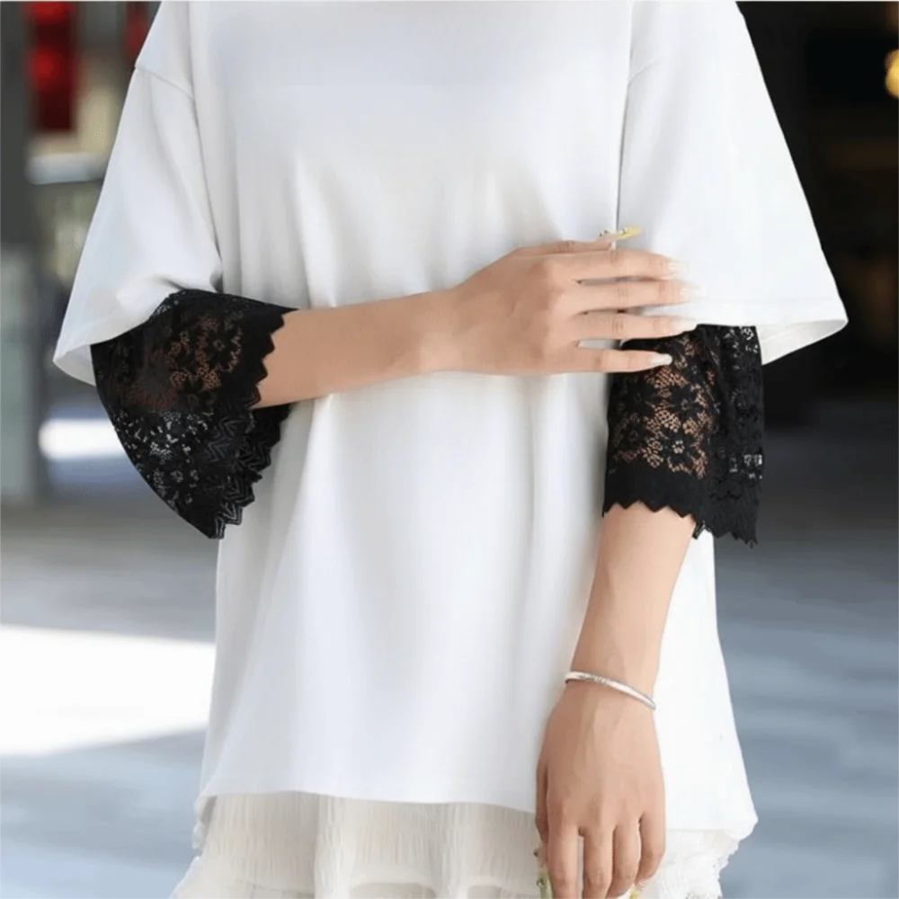 New Soft Lace Sleeves Solid Color Breathable Decorative Cuffs Elastic Wrist Mesh Bell Sleeves for Casual Outfits
