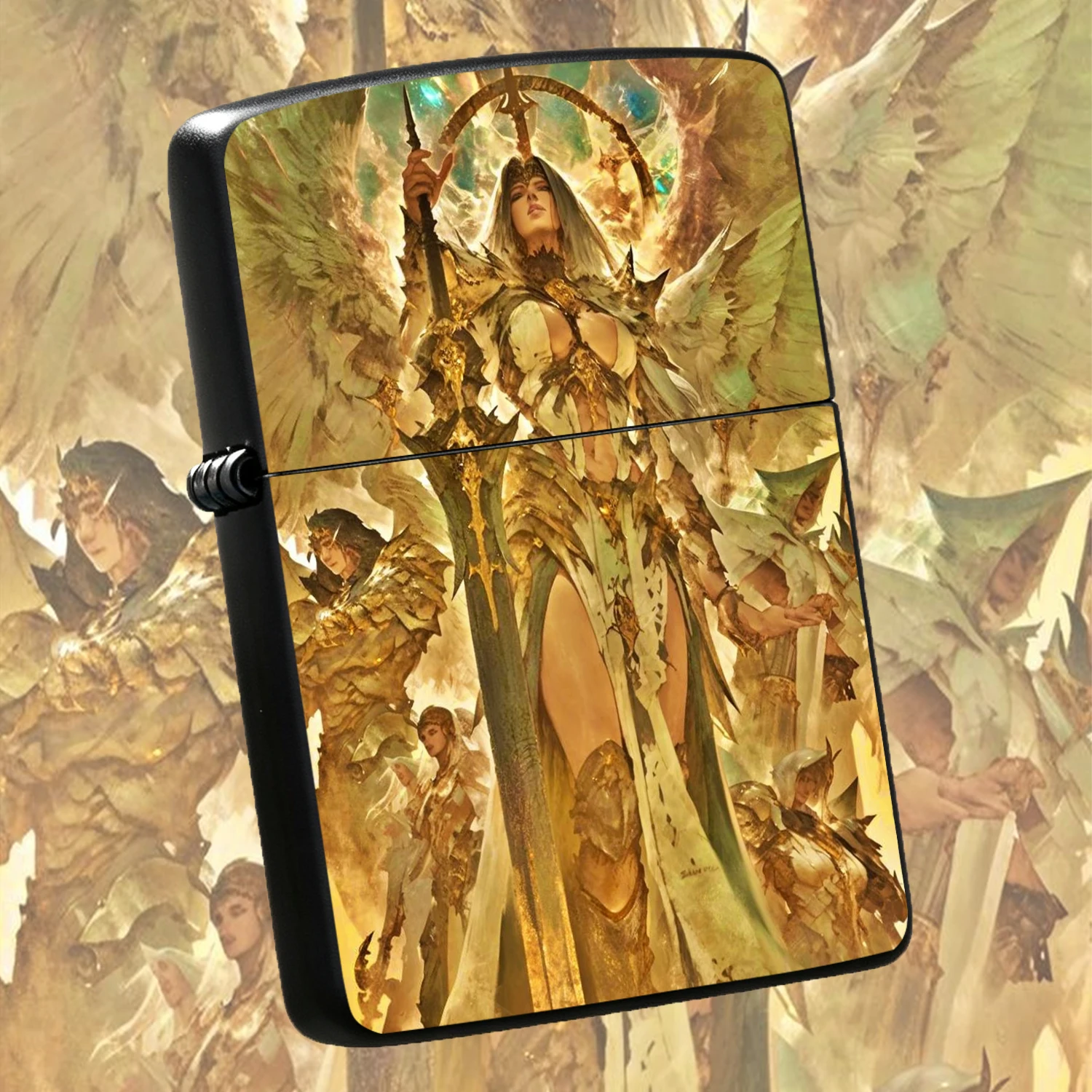 Vintage Windproof,  With Exquisite Printed Holy Light Angel Legion Art Pattern, Creative Collectible Desktop Ornament, Ideal Birthday Holiday Gift For Boyfriend Comrade, Stylish High-Portable Daily Use A Fun And Humorous Lighter