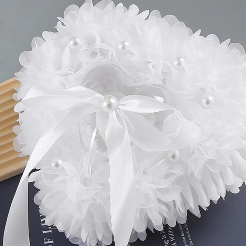 وسادة خاتم الحب الرومانسية اليدوية ، زخرفة زهرة اللؤلؤ الغربي ، لوازم الزفاف