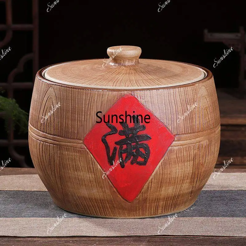Ceramic rice tank household sealing with cover, moisture-proof and insect-proof housewarming retro