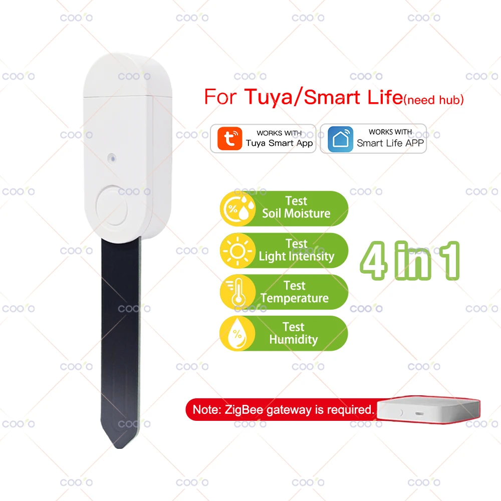 Tuya Zigbee Bodenfeuchtigkeitssensor Temperatur Luftfeuchtigkeit Lux Fruchtbarkeit 3/4/5 in 1 Blumen Pflanzen Bodenwasser-Mangel-Tester für Z2M