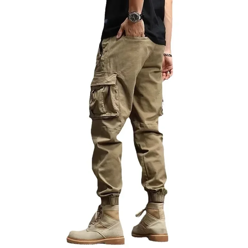 Men's Loose Solid Cargo Pants with Multiple Pockets Casual Tactical Work Pant Straight Trousers Outdoor Hiking Overalls Male