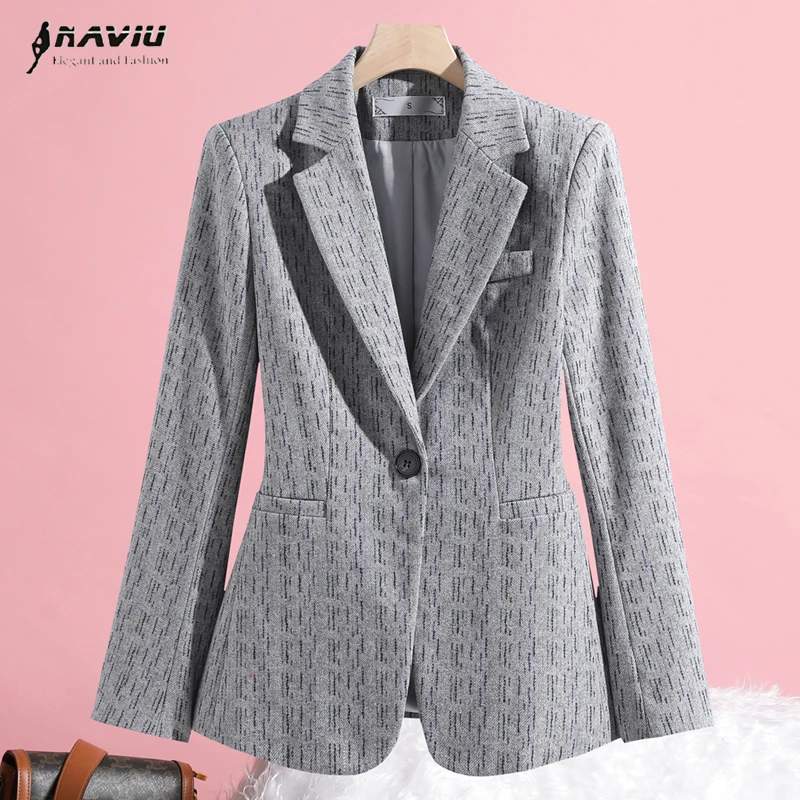 

NAVIU Gray Slim Casual Thickened Commuter Suit Jacket Women's Autumn Winter New Style Commute Professional Coat Tops