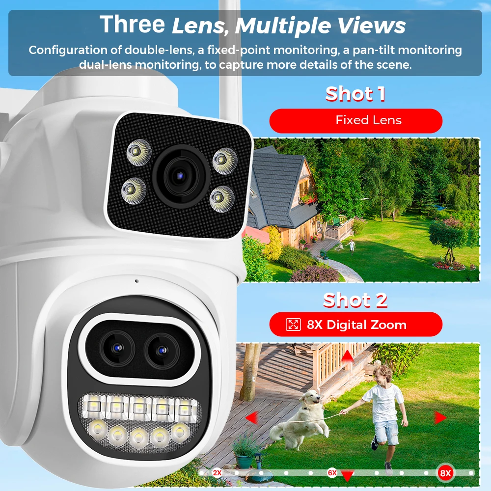 12MP 6K PTZ Wifi Camera Outdoor 8X Digital Zoom Surveillance Camera Dual Screens Human Detection 4K CCTV Security Camera ICSEE