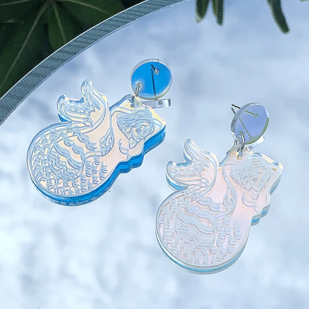 Unique Elegant Acrylic Princess Mermaid Dangle Drop Earrings for Women Lovely Sparkly Bohemian dazzling color Earrings Jewelry image 3