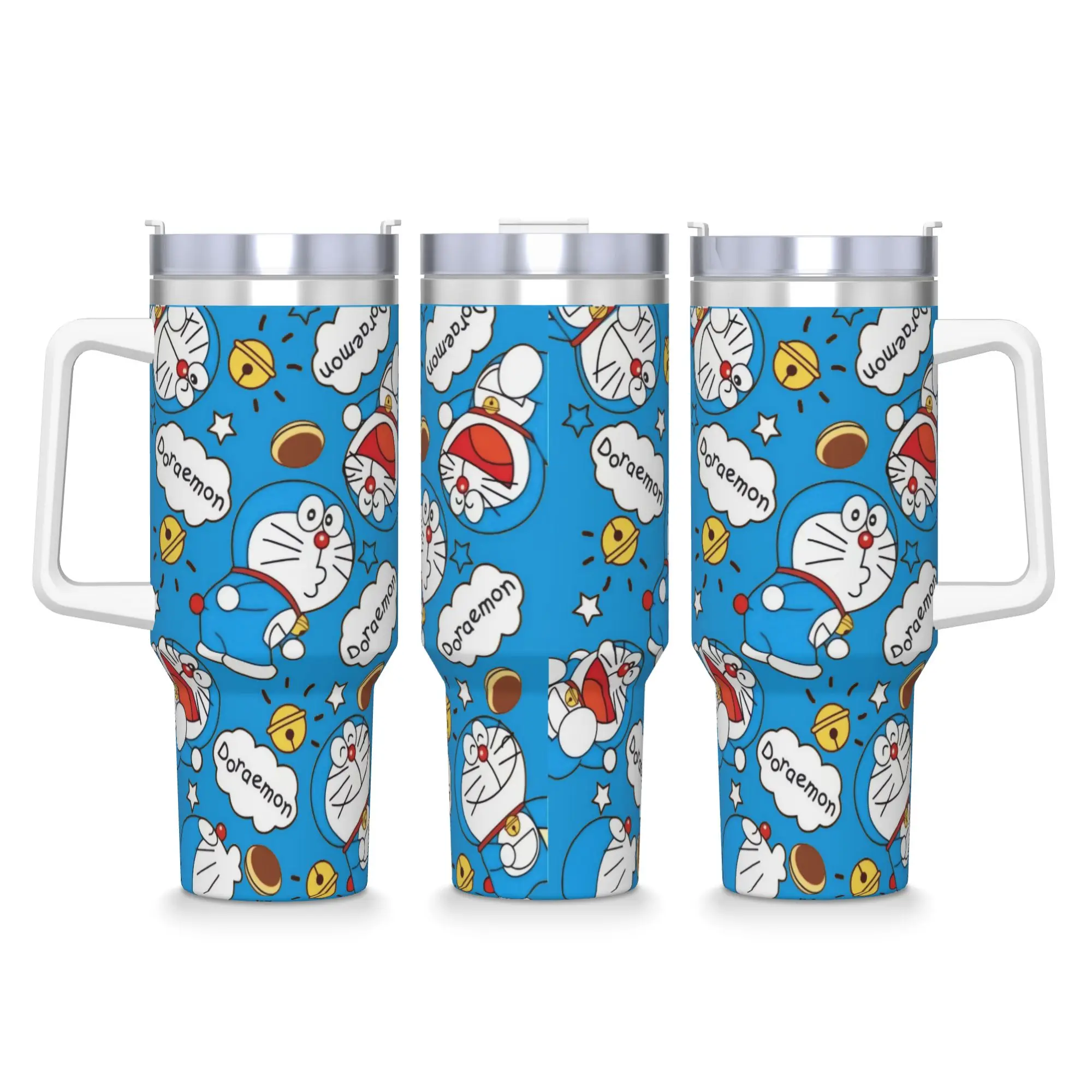 Stainless Steel Tumbler Doraemons  Mugs Cup With Straws  Driving Cold Drink Water Bottle Heat Preservation Large Thermal Mug