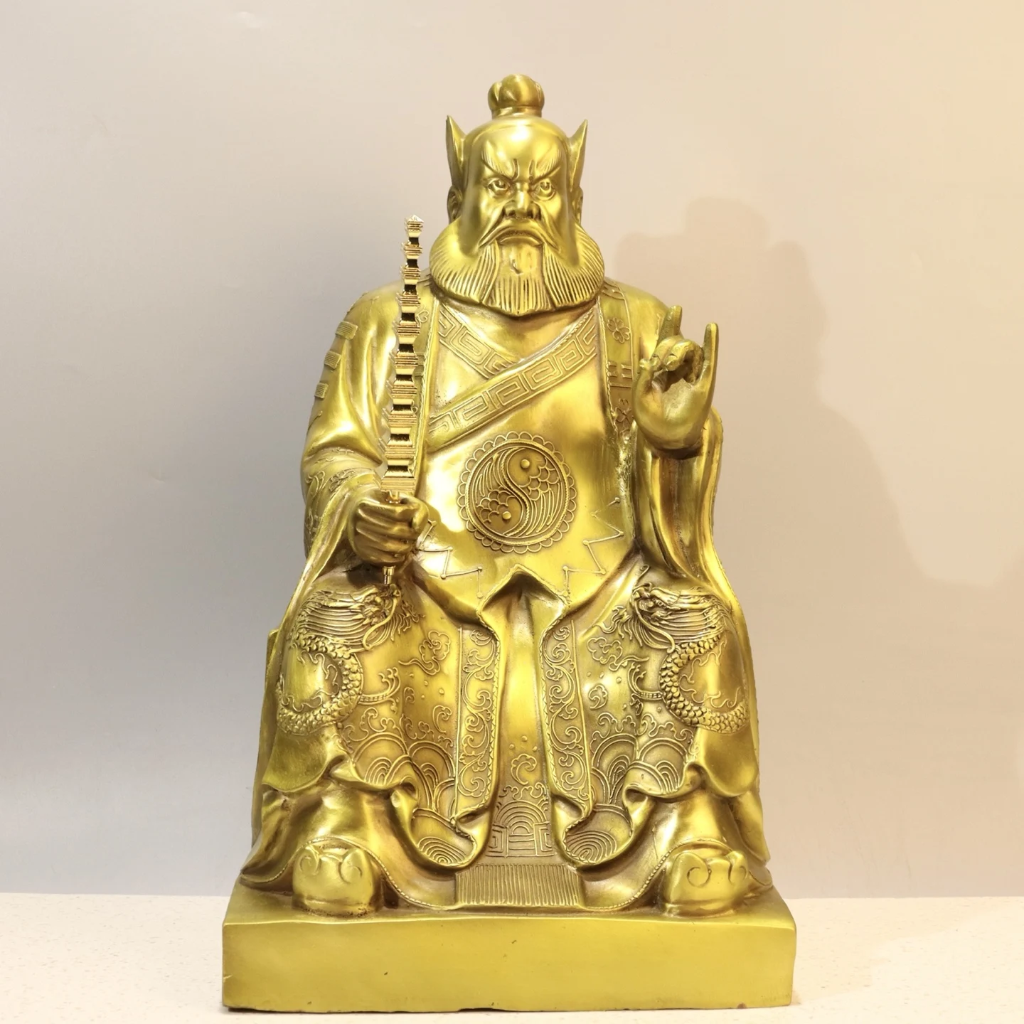 Old Brass zhangtianshi Zhang Daoling Zhengtian Teacher Tai Chi Taoism Immortal sitting statue Study screen Amass wealth Ornament