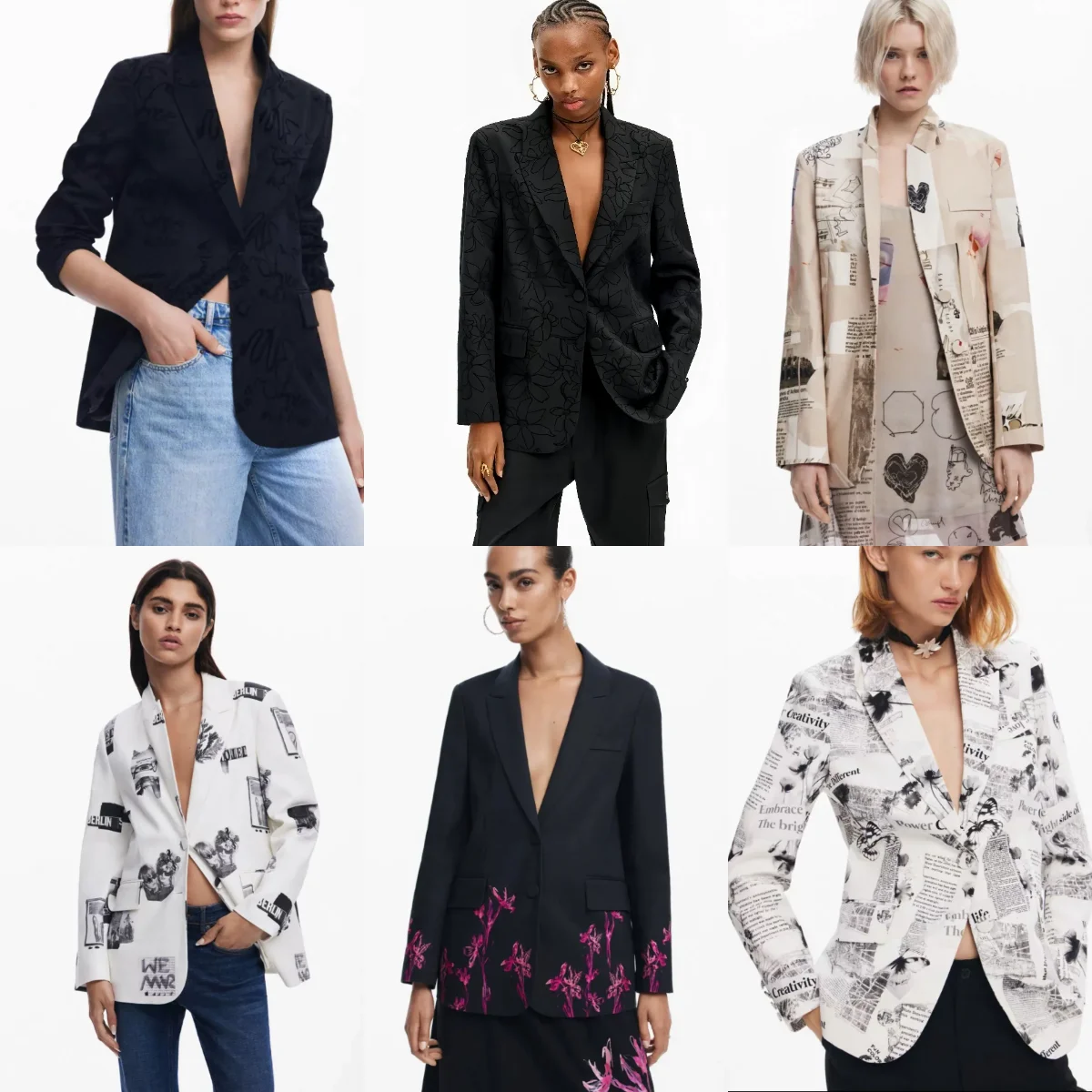 European and American Spanish suit jacket, casual loose and slimming printed straight tube fashionable jacket, spring 2025