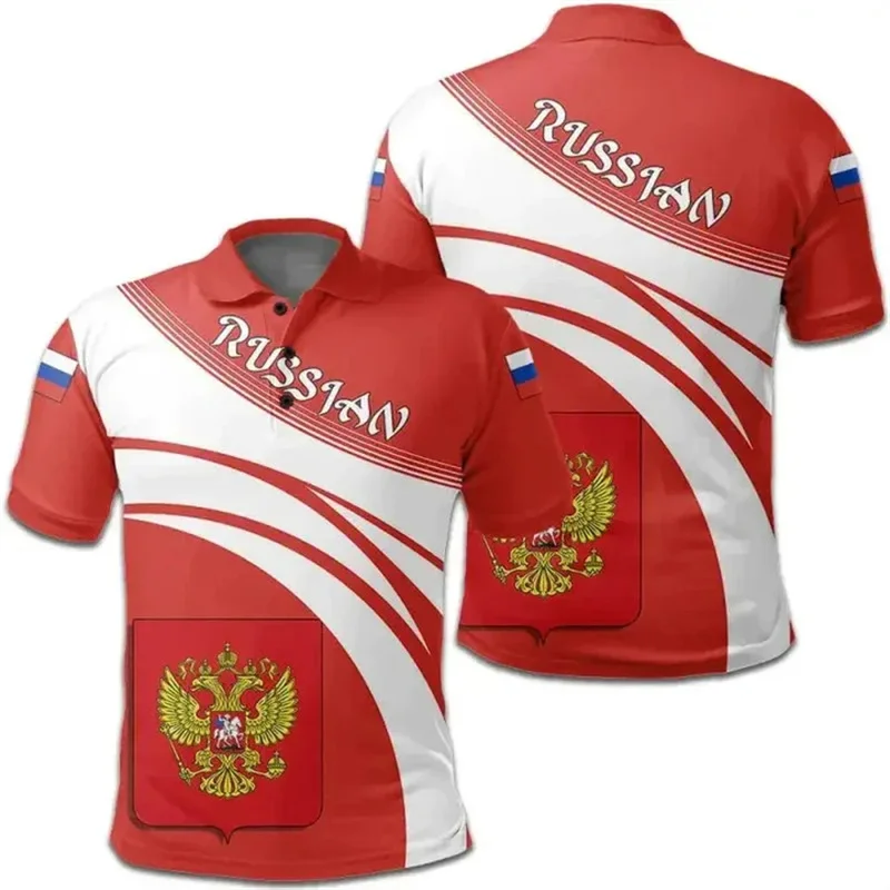 3D Printed Russian Flag Polo Shirt For Men National Emblem Pattern Tees Summer Casual Oversized Short Sleeve Tops Lapel T-Shirts view 5