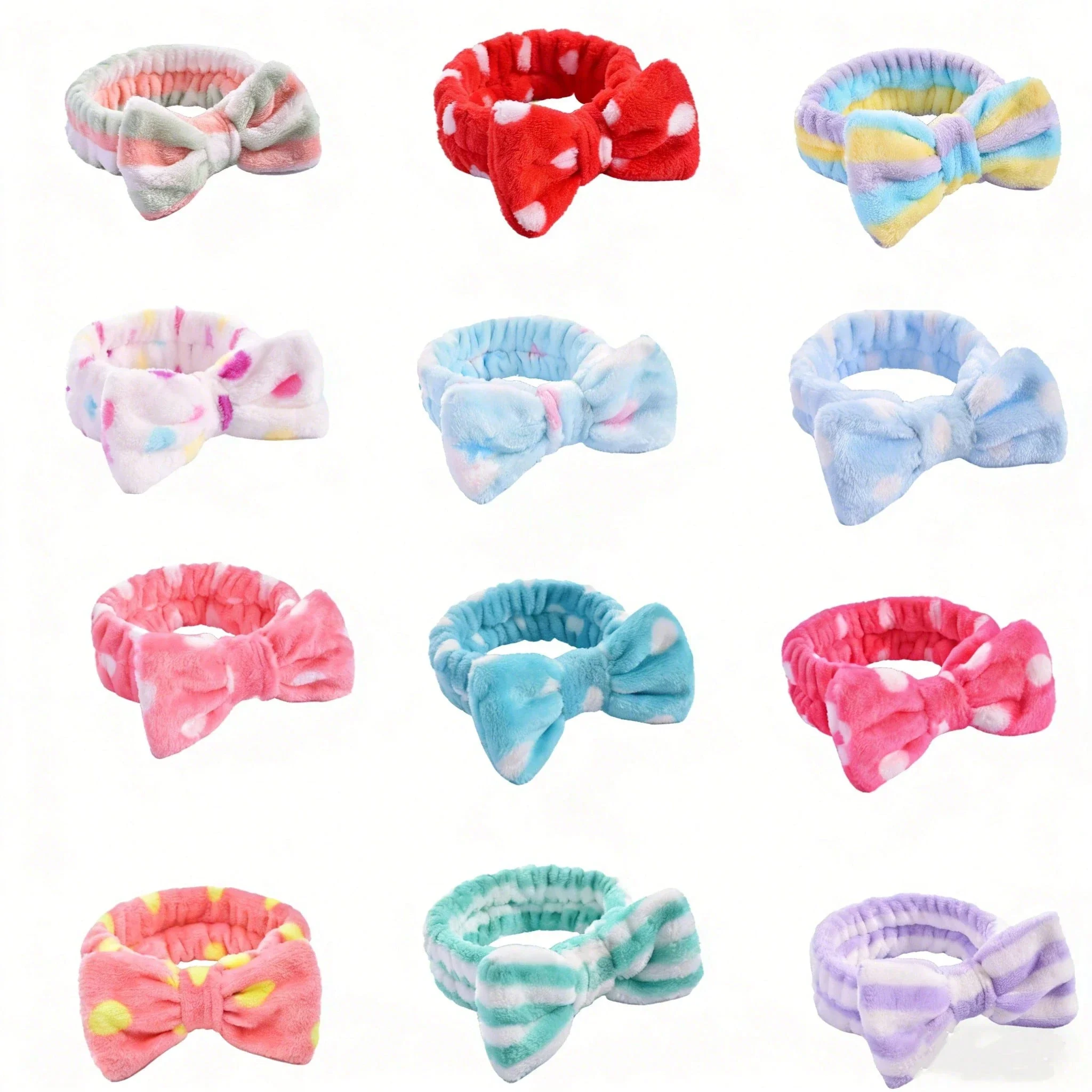 

12 Pcs Plush Bow Headbands For Face Washing Spa Makeup Sports Daily Use