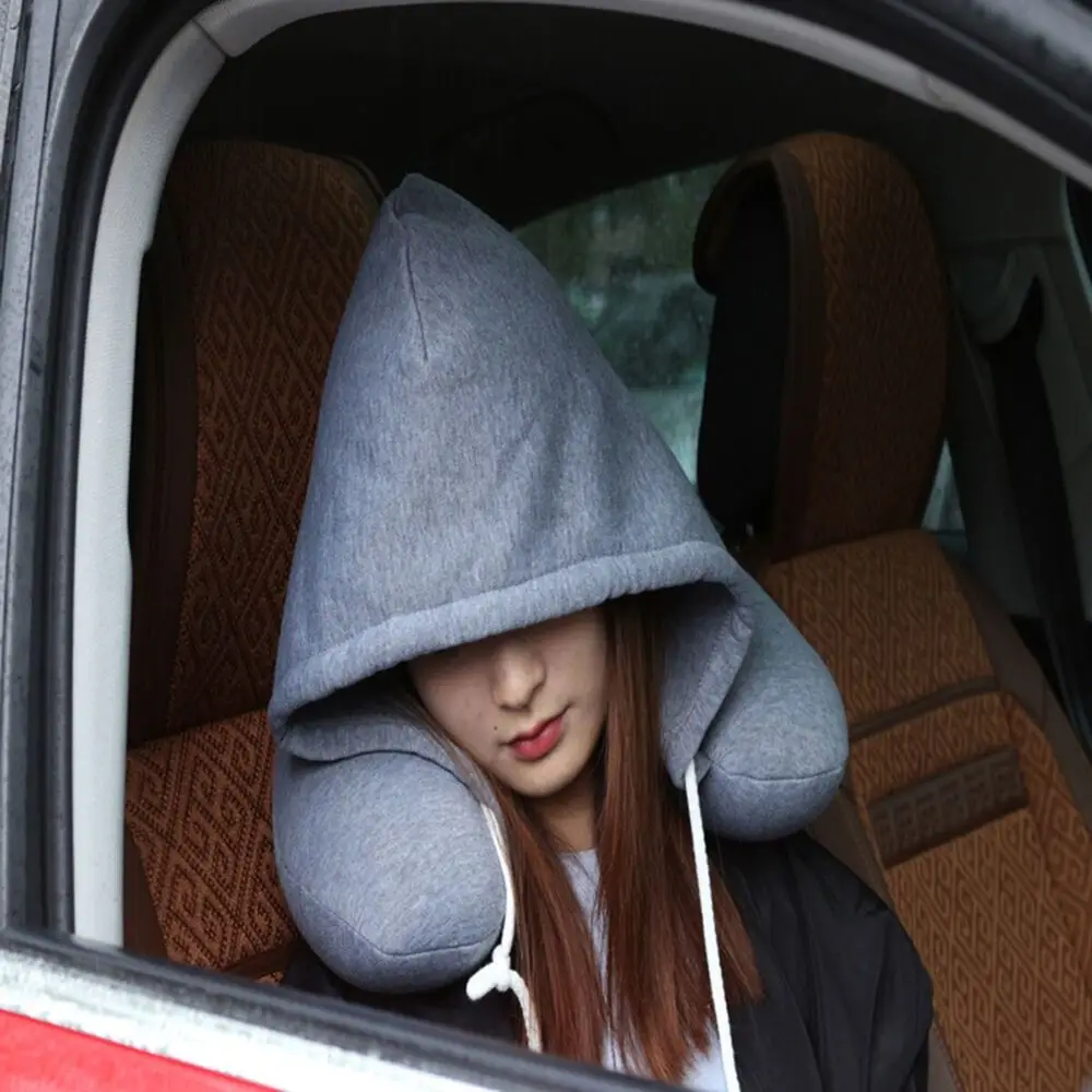 U-Shape Soft Comfortable Hooded Neck Travel Pillow Airplane Pillow with Hoodie