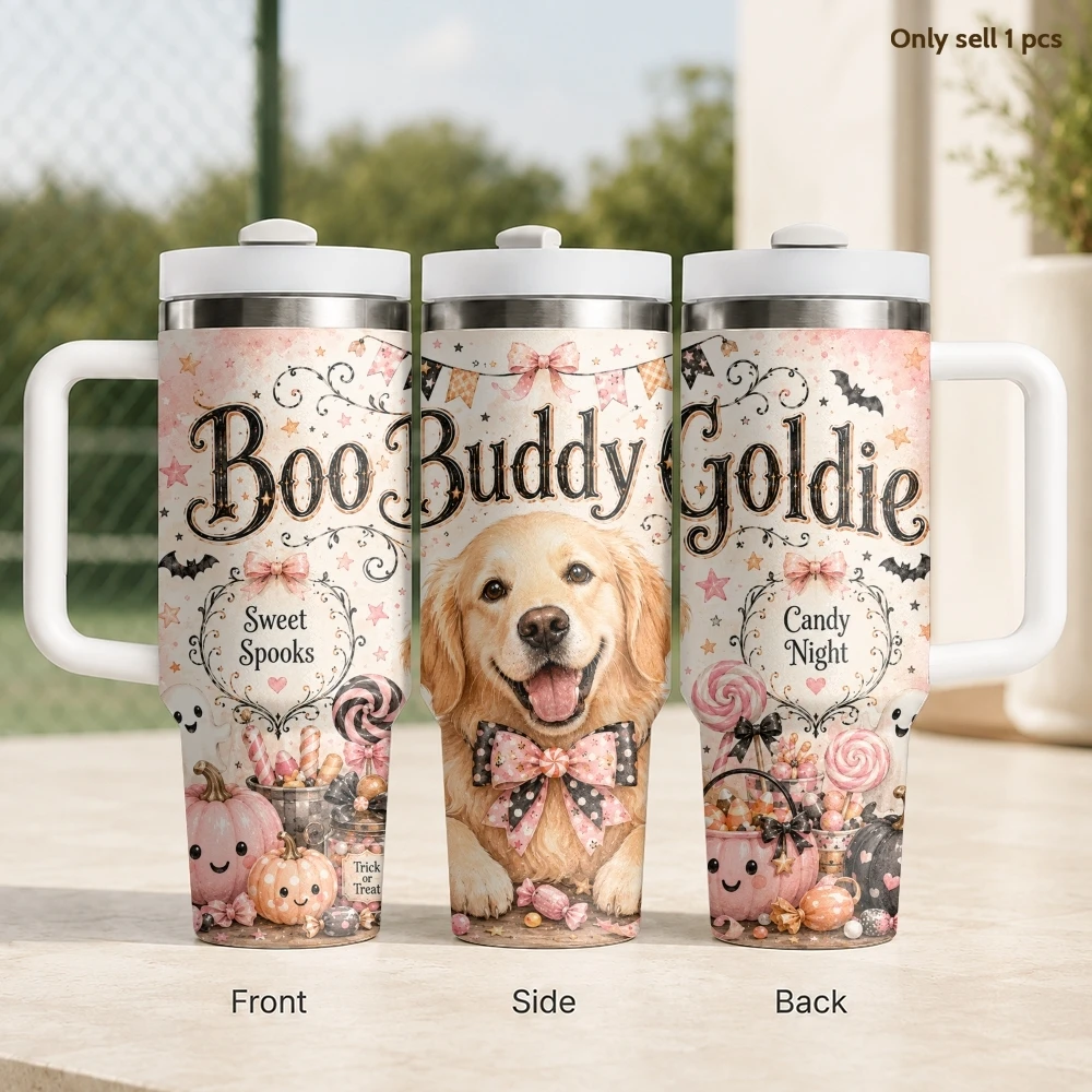 Golden Retriever Boo Party Vacuum Flasks 40oz Stainless Steel Insulated Tumbler With Handle & Straw Leakproof Travel Mug