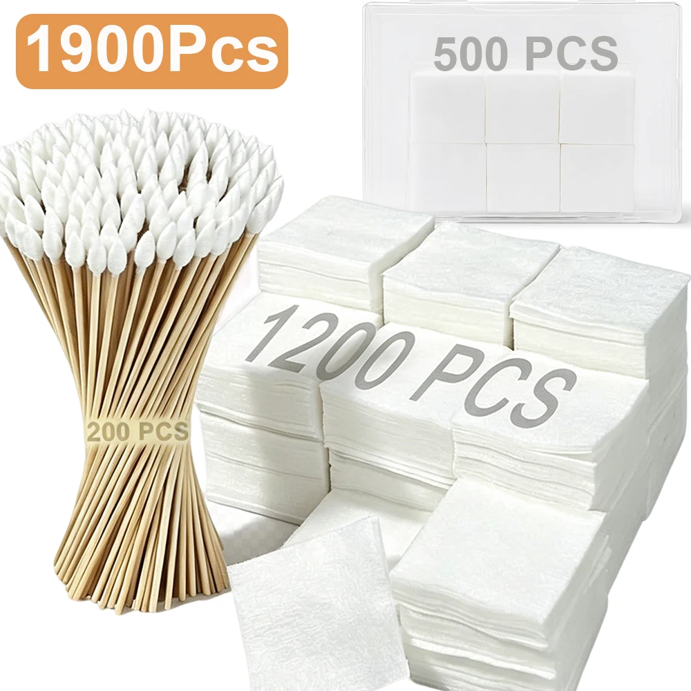 1900Pcs Gun Cleaning Kit 5cm 6x7cm Gun Cleaning Patches Long 15cm Cotton Swabs Lint-Free Cleaning Pads for Pistol Rifle Clean