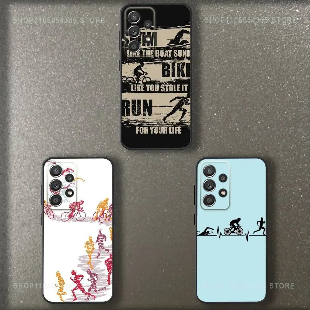 

Triathlon Tri Swim Bike Run Phone Case For Samsung S 25,24,23,22,30,21,10,9,Ultra,Plus,Lite,FE,4,5 G Soft Black Case