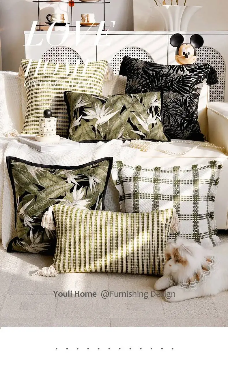 Nordische bestickte Boho-Chenille-Kissenbezüge mit Blumenmuster, Frühlingsblättern und Pflanzenmotiven, dekorative Kissenhüllen für Sofa, Bett und Heimdekoration – Detail 1