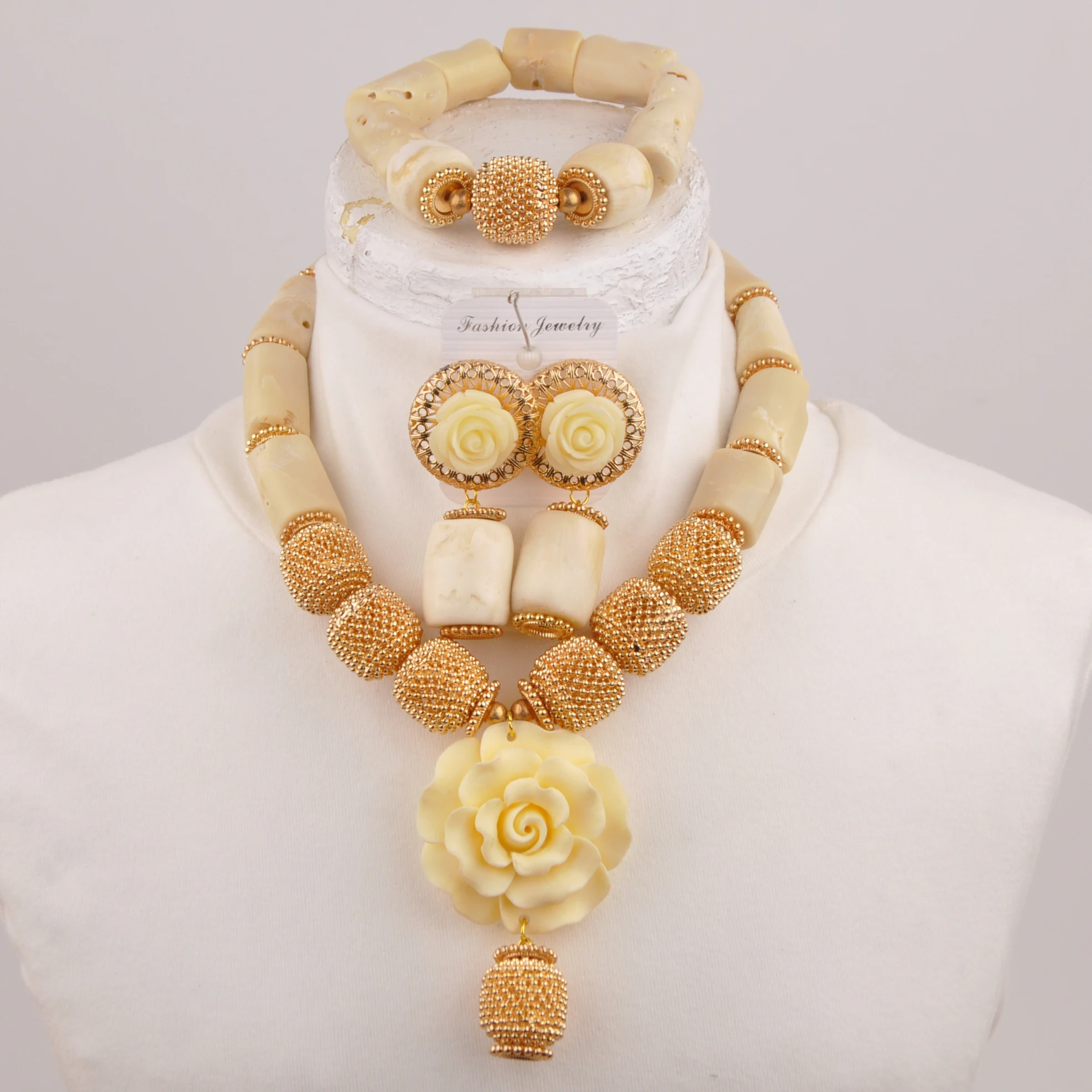 New Nigerian Bride Wedding Jewelry Natural White Coral Necklace African Wedding Newlyweds Dress Accessories Set SHXY-76