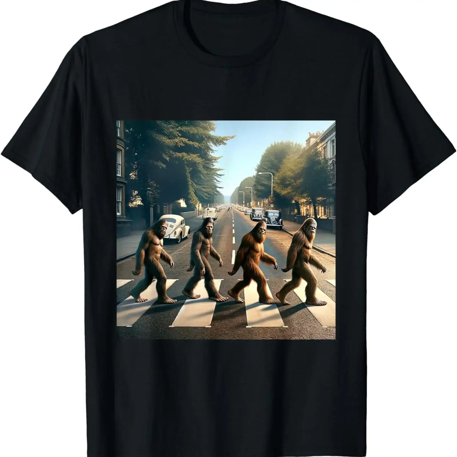 OFFERTA T-Shirt Unisex Sasquatch Road Crossing Parodie Bigfoot Lover Vintage Washed Fashion Streetwear Stilvoll Atmungsaktiv
