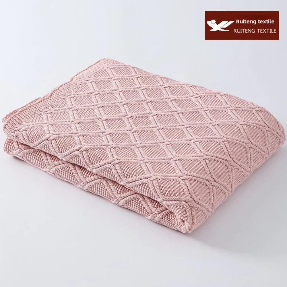 

Soft Knitted Wool Blend 3D Plaid Nap Blanket Lightweight Throw for Sofa Bed Home Decor Cozy Living Room Use for Women Girls Pink