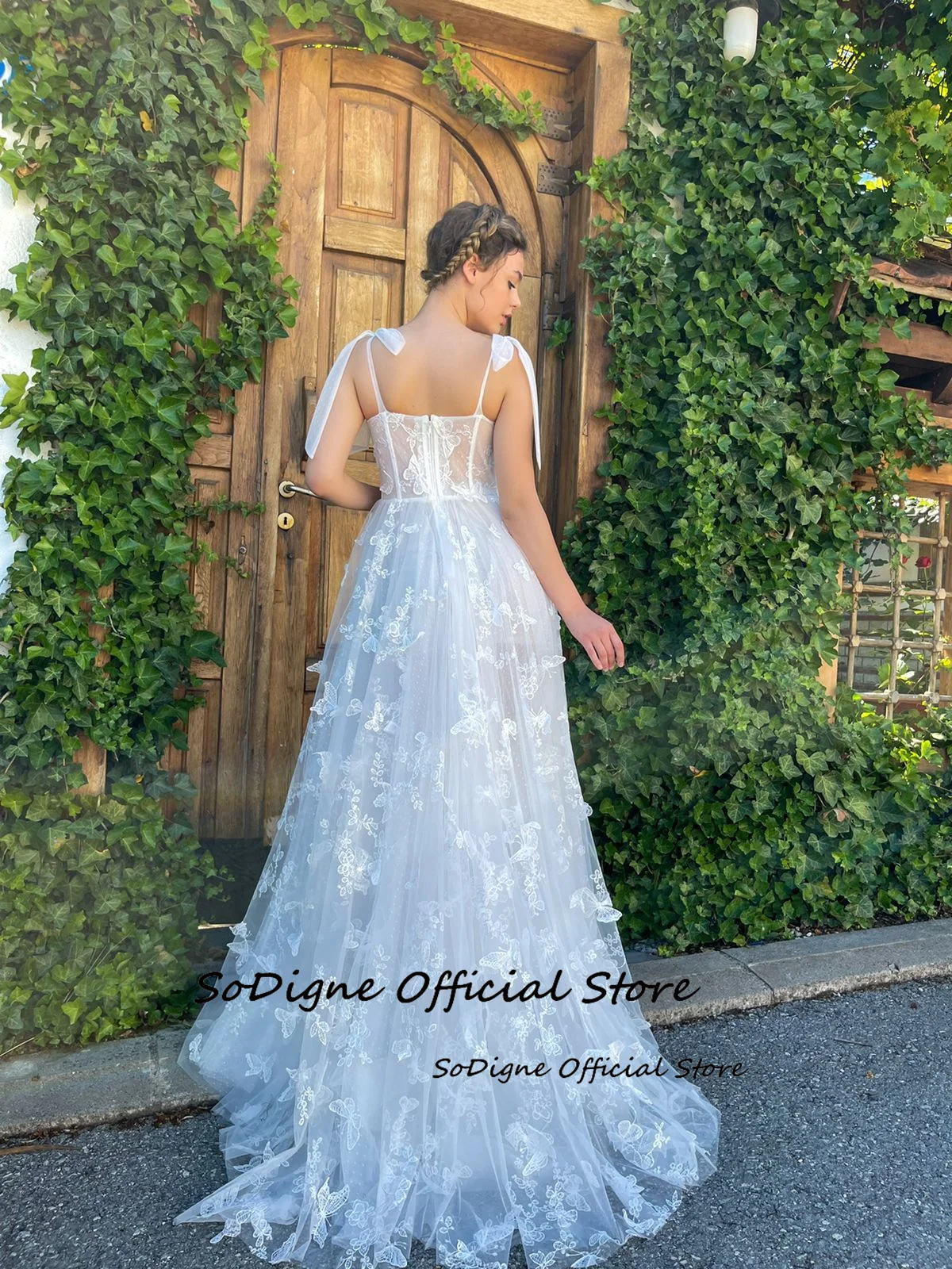 SoDigne A-line Tulle Wedding Dresses Sweetheart Sleeveless Butterfly Bridal Dress Long Wedding Gown Robe De Mairee ﻿Customized