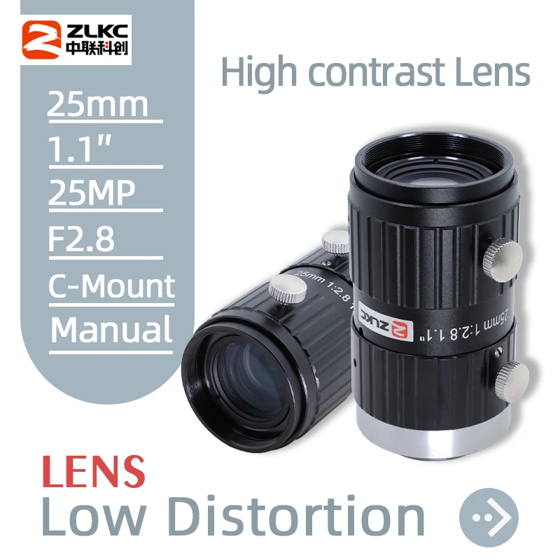 ZLKC 25MP Lens High Resolution 1.1 Inch 25mm Fixed Focus C Mount Lens 25Mega Pixel Camera Machine Vision F2.8 Manual Optice Lens