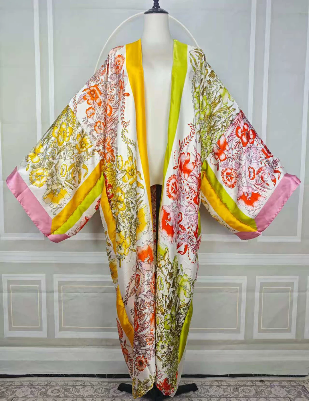 

New Fashion Floral Silky Long Kimonos Sexy Lady Beach Party Bikini Cover Up African Women Loose Cardigans For Holiday