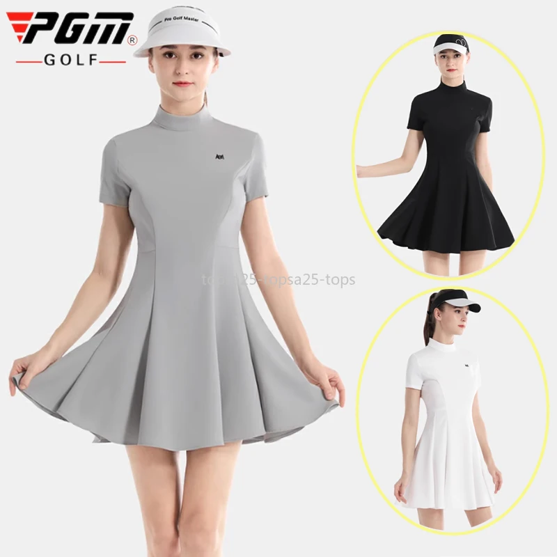 

Pgm Golf Wear Women's Short Sleeve Ruffle Dress Outdoor Breathable High Waist Dresses Lady Korean Style Anti-exposure Skirt