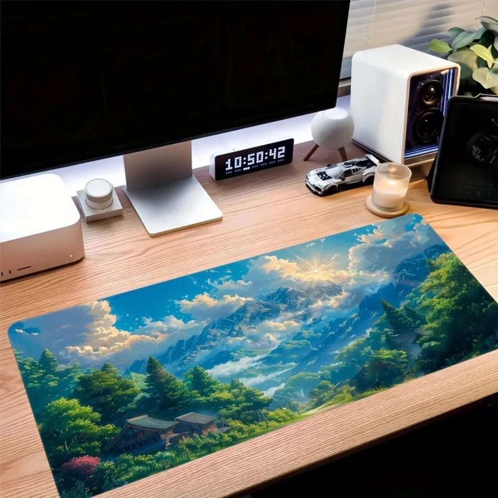 Grand tapis de jeu avec motif de paysage de montagne tropicale, accessoires pour PC, organiseurs de bureau et plateaux, tapis de souris