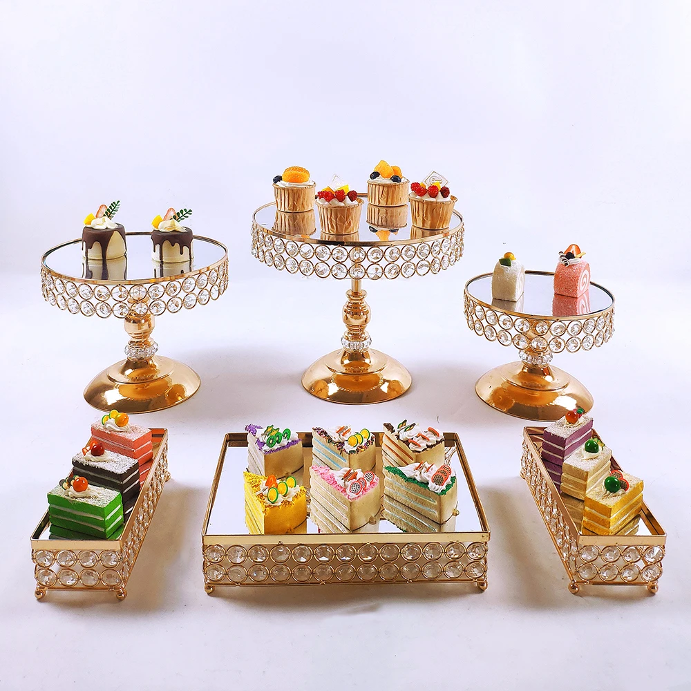 Gold 6- 15pcs  Electroplate Metal  Crystal Cake Stand Set Display Wedding Birthday Party Dessert  Cupcake Plate Rack