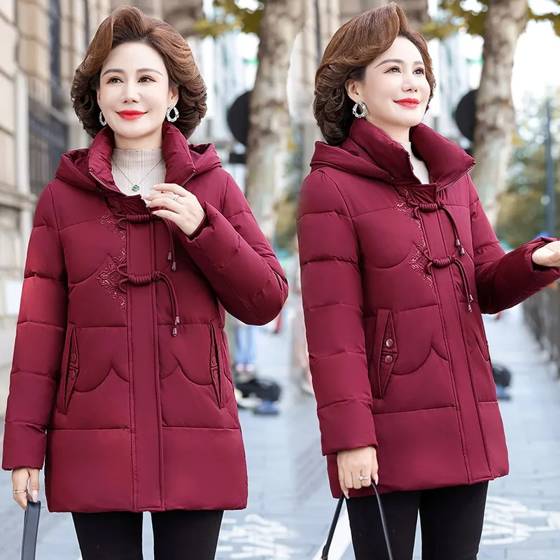 Retro Down Cotton Coat Womens new  Winter Warm Jacket Casual Hooded Puffer Parkas Windproof Mother Clothing Padded Outwear