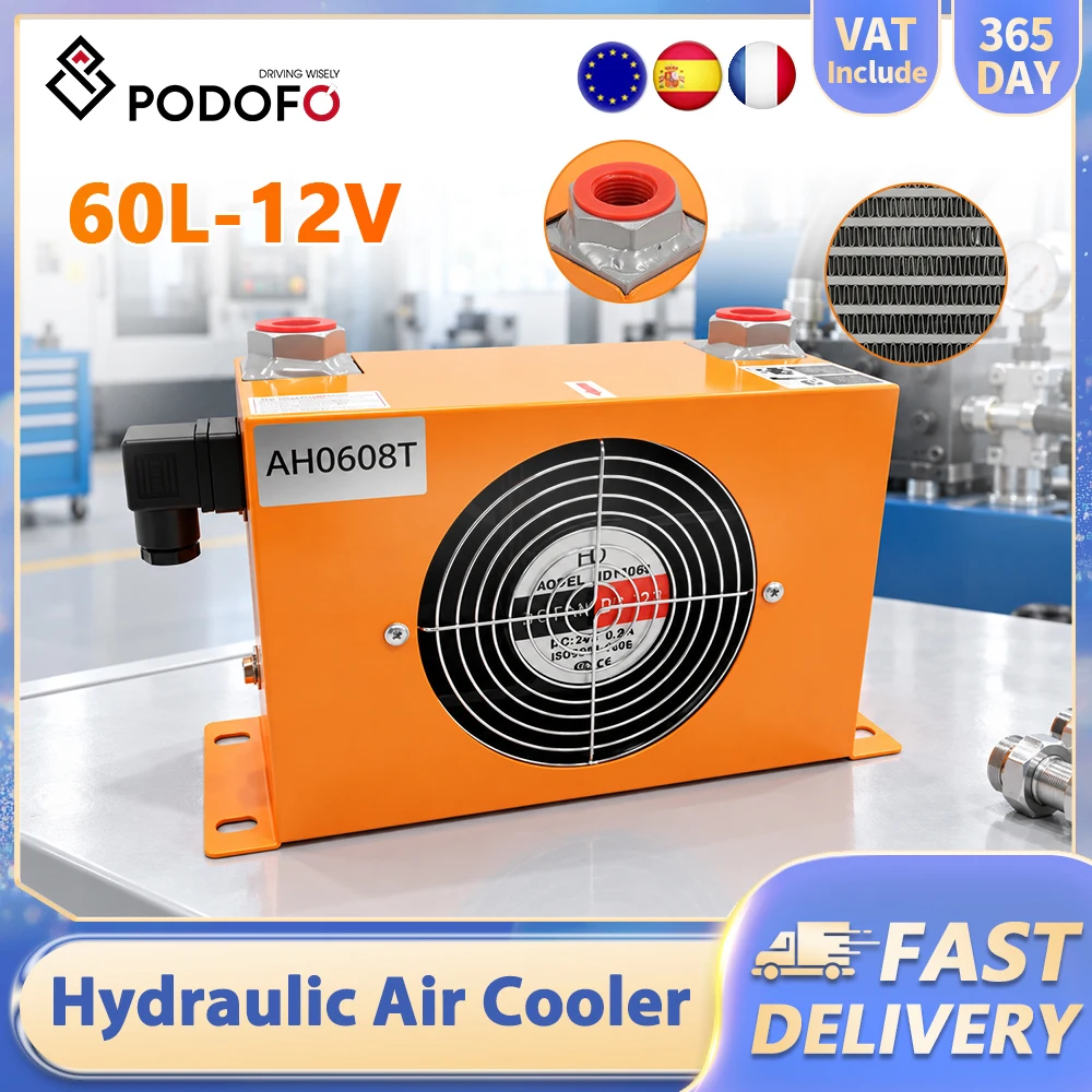 Podofo 60L/min AH0608T-CA Raffreddatore d'aria idraulico, utensili hardware più venduti, radiatore olio raffreddato ad aria, raffreddatore olio a aria, multi-tensione 12V/24V/110V/220V/380V