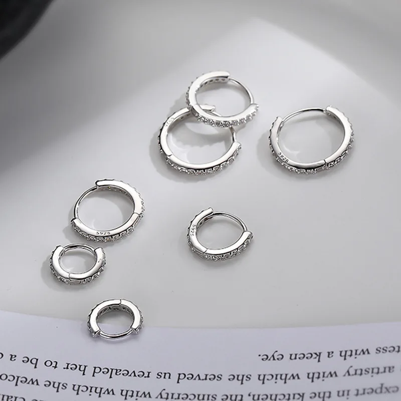 100% asli 925 murni perak minimalis Bohemian bulat gesper telinga untuk wanita Punk uniseks Rock Hoop anting Perhiasan Aksesoris