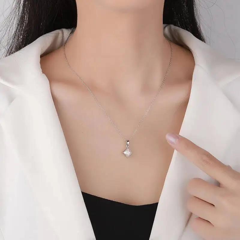 JoiasHome 1CT Princess Cut Moissanit-Halskette S925 Sterling Silber Funkelnder Anhänger für Frauen Luxus-Edelschmuck – Detail 11