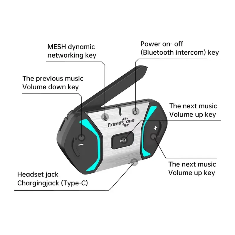 FreedConn FREE+ Motorcycle Mesh Intercom Helmet Headset Wireless Bluetooth Group Communication Noise Cancelling Waterproof view 6