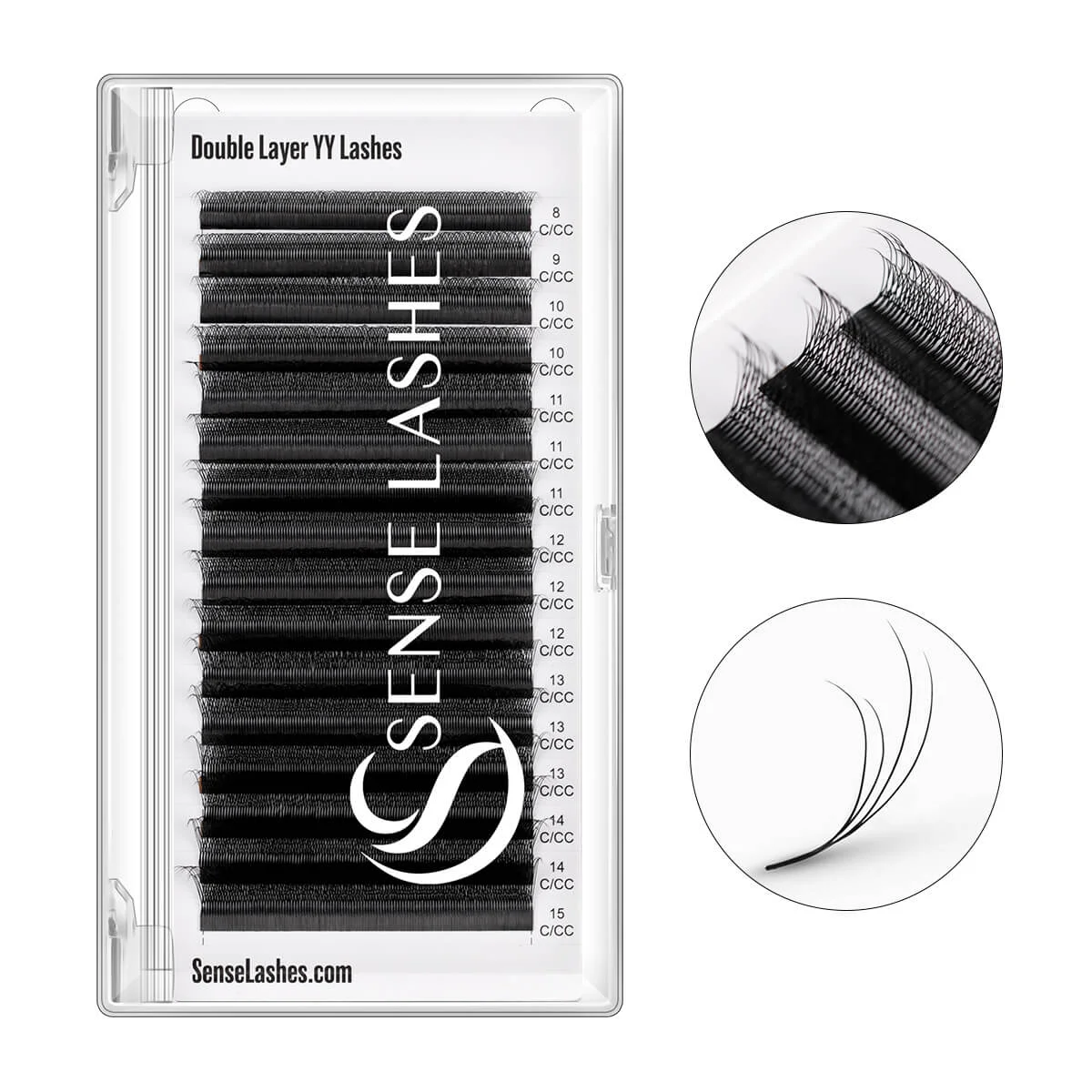 SENSE LASHES 16 Rows Double Layer YY Lashes C/CC Curl Y 4D Lashes Matte Black Soft Wispy and Textured Look Premade Volume Fans