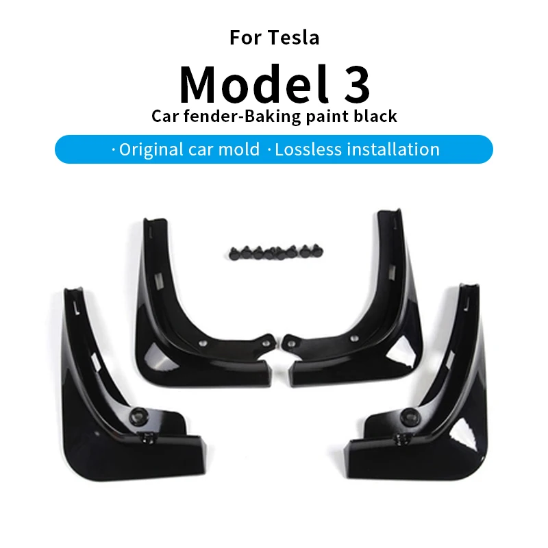 For Tesla Model 3 2021-2023 Black Front Rear Mudflaps Mud Flaps Replacement Splash Protector Fender Baked black paint