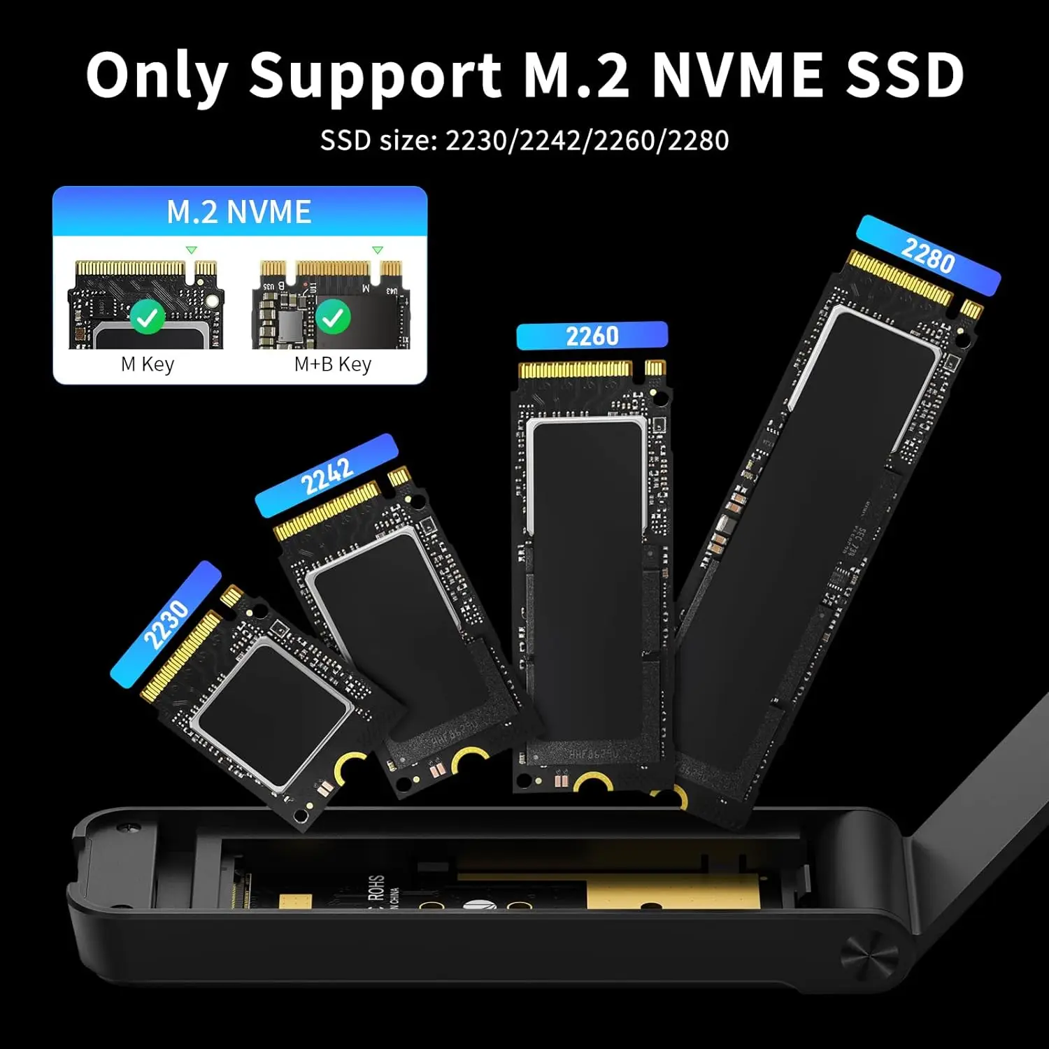 FIDECO Aluminum Folding New Design USB C 3.1 10Gbps Tool Free Hard Disk Housing M2 NVME External SSD case PCIE Enclosure