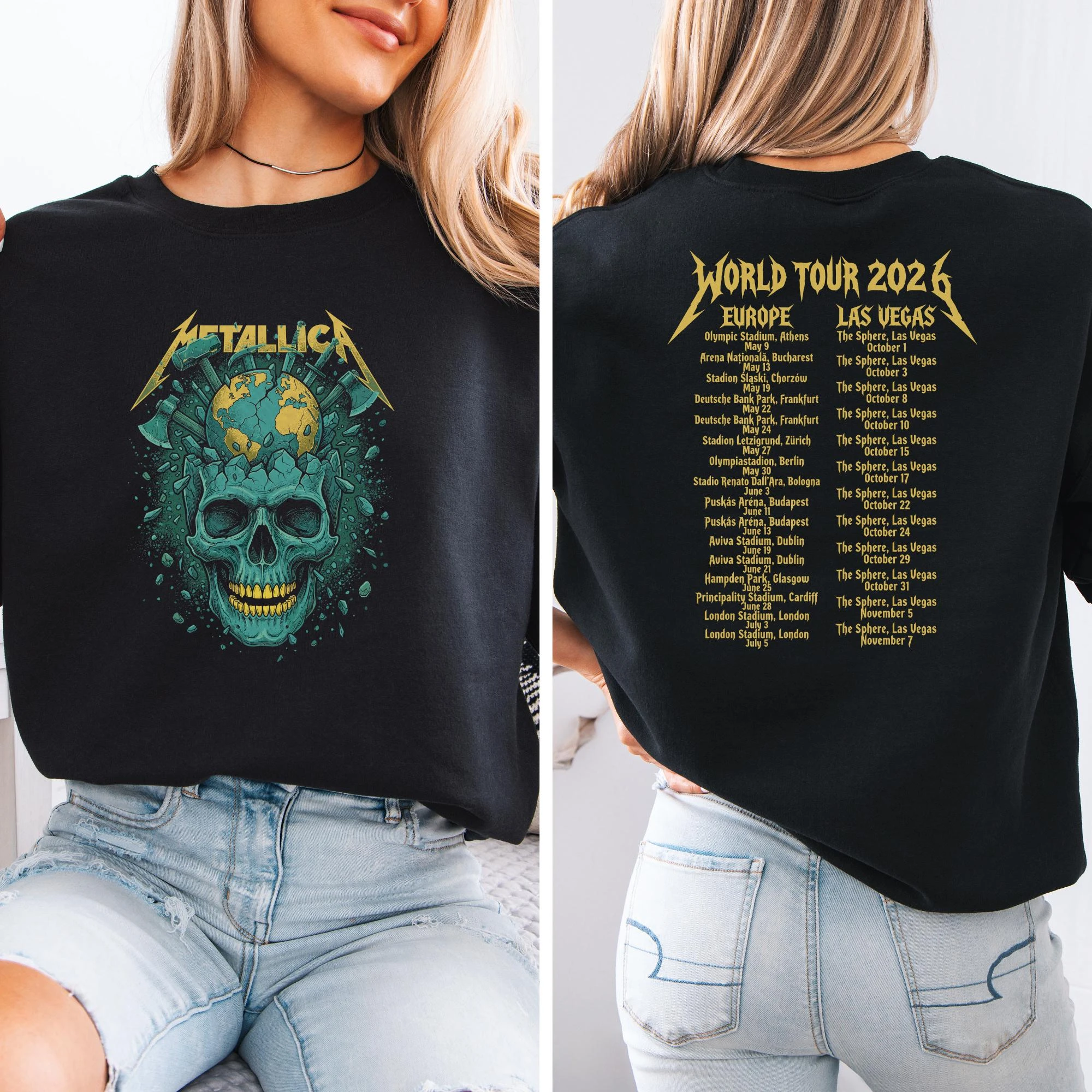 Camiseta de la Banda de Rock Metallica 2026 para Hombre y Mujer, Ropa Gótica de Verano, Moda Casual, Cuello Redondo, Manga Corta, Estilo Urbano